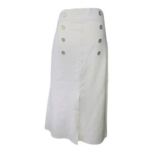 Messini Sophisticated White Button-Accent A-Line Skirt medium